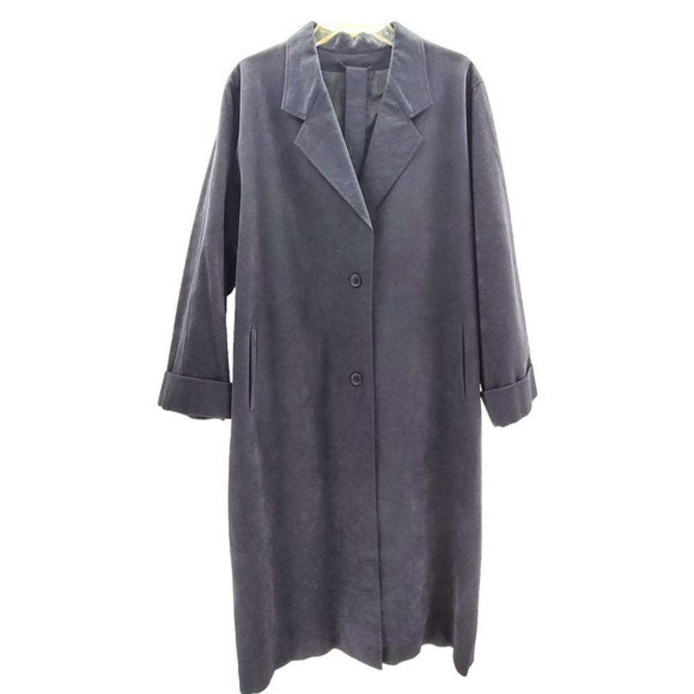 HP Vintage 90s Navy Ultra Suede Cuffed Sleeve Two Button Belted Trench Coat‎